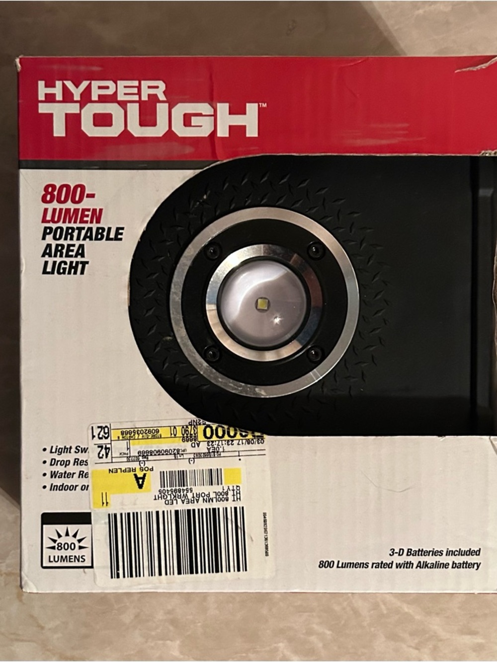 HYPER TOUGH 800-Lumen Portable Area Light - Black & Silver